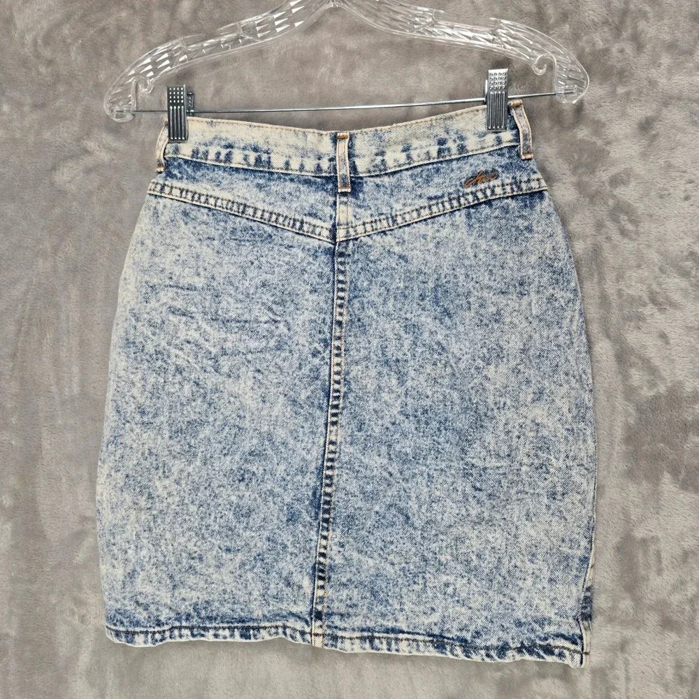 Chic Denim Skirt Womens 7 Blue Acid Wash High Waisted Vintage USA Retro Pencil